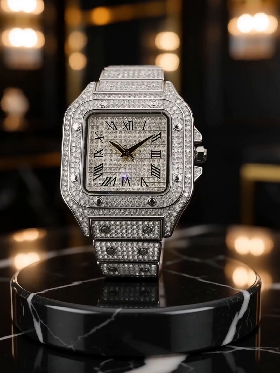 Pavé watch under warm boutique light